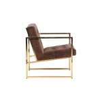 Lexington Tufted Velvet Accent Armchair With Gold Frame, Coffee Brown, LA18BR