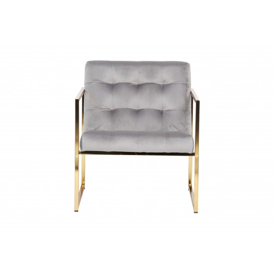 Lexington Tufted Velvet Accent Armchair With Gold Frame, Fossil Grey, LA18GR