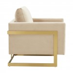 LeisureMod Lincoln Velvet Accent Armchair With Gold Frame, Beige, LA31BG