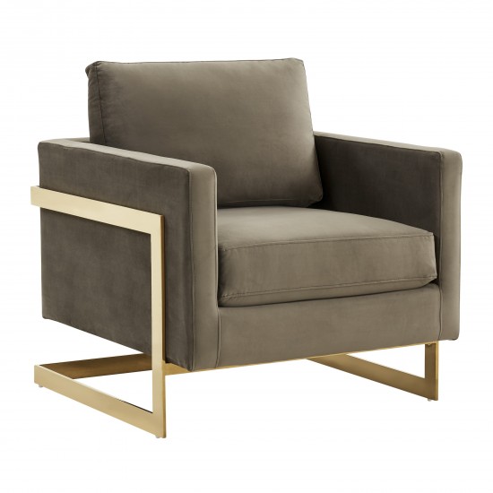 LeisureMod Lincoln Velvet Accent Armchair With Gold Frame, Dark Grey, LA31DGR