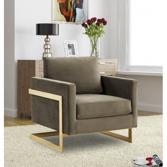 LeisureMod Lincoln Velvet Accent Armchair With Gold Frame, Dark Grey, LA31DGR