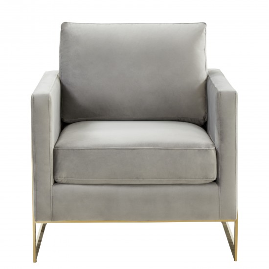 LeisureMod Lincoln Velvet Accent Armchair With Gold Frame, Light Grey, LA31LGR