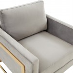 LeisureMod Lincoln Velvet Accent Armchair With Gold Frame, Light Grey, LA31LGR