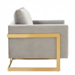 LeisureMod Lincoln Velvet Accent Armchair With Gold Frame, Light Grey, LA31LGR