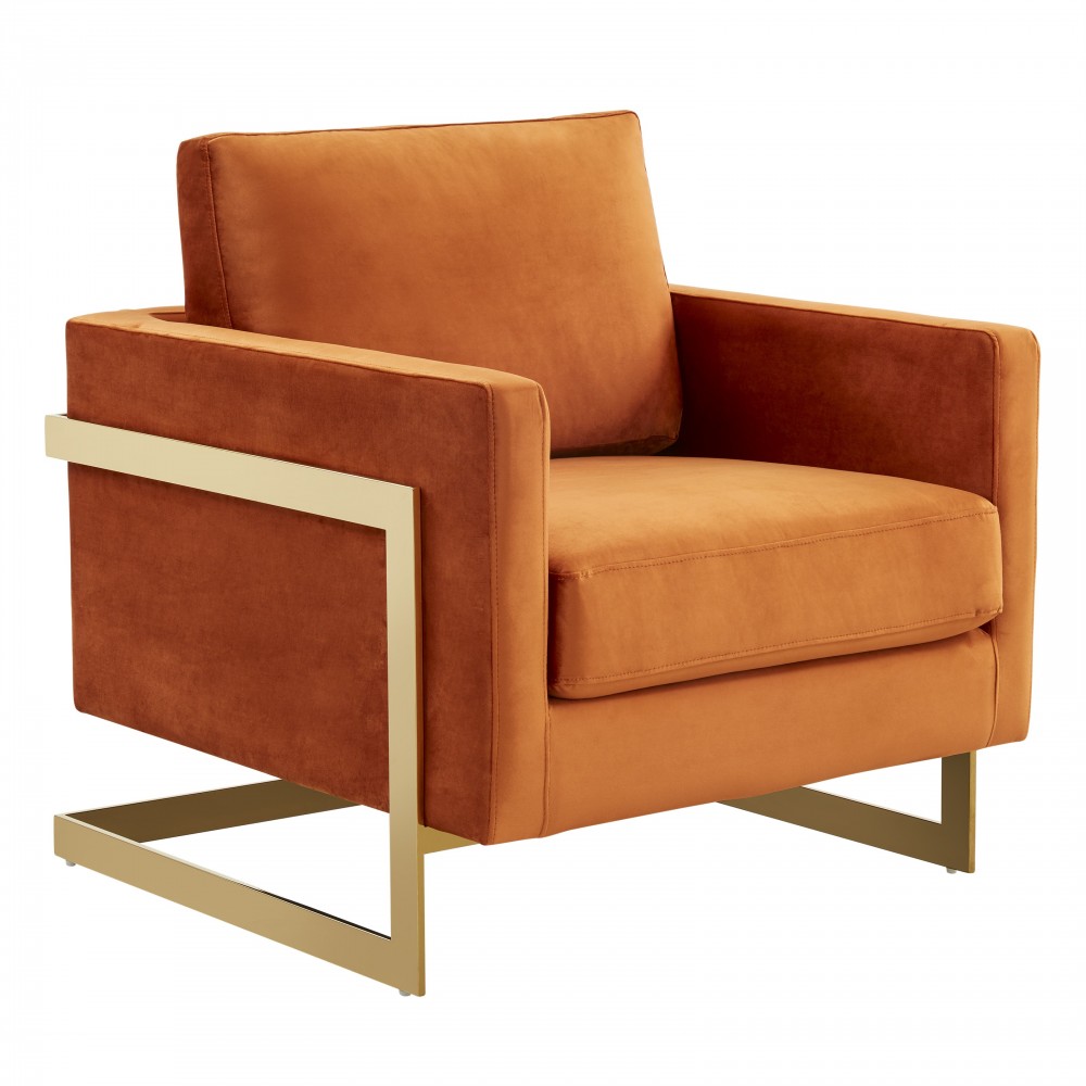 Lincoln Velvet Accent Armchair With Gold Frame, Orange Marmalade, LA31OR