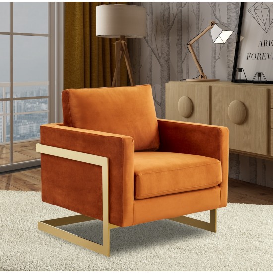 Lincoln Velvet Accent Armchair With Gold Frame, Orange Marmalade, LA31OR