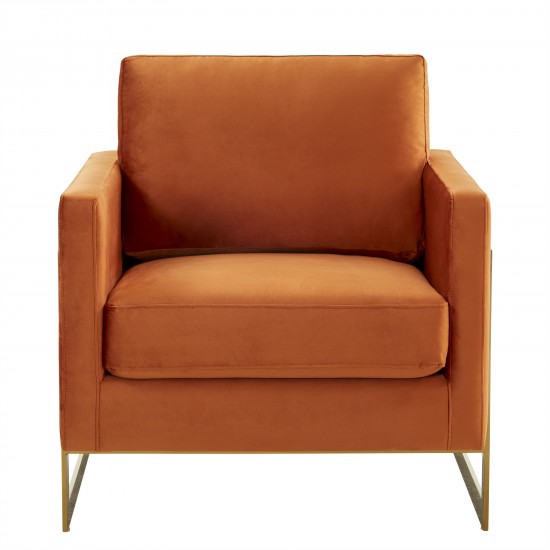 Lincoln Velvet Accent Armchair With Gold Frame, Orange Marmalade, LA31OR