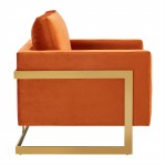 Lincoln Velvet Accent Armchair With Gold Frame, Orange Marmalade, LA31OR