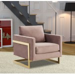 LeisureMod Lincoln Velvet Accent Armchair With Gold Frame, Pink, LA31PK