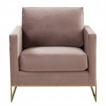 LeisureMod Lincoln Velvet Accent Armchair With Gold Frame, Pink, LA31PK