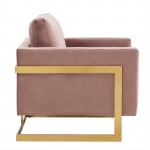 LeisureMod Lincoln Velvet Accent Armchair With Gold Frame, Pink, LA31PK