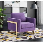 LeisureMod Lincoln Velvet Accent Armchair With Gold Frame, Purple, LA31PR