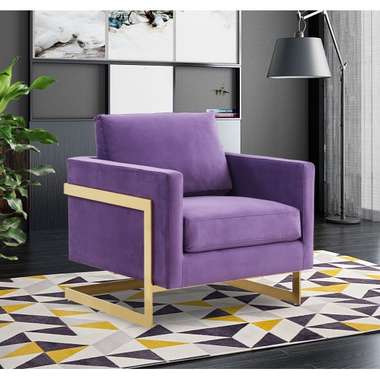 LeisureMod Lincoln Velvet Accent Armchair With Gold Frame, Purple, LA31PR