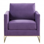 LeisureMod Lincoln Velvet Accent Armchair With Gold Frame, Purple, LA31PR