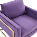 LeisureMod Lincoln Velvet Accent Armchair With Gold Frame, Purple, LA31PR