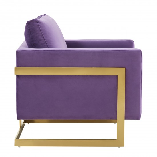 LeisureMod Lincoln Velvet Accent Armchair With Gold Frame, Purple, LA31PR