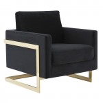 Modern Upholstered Velvet Accent Arm Chair, Gold Frame, Midnight Black, LA31BL