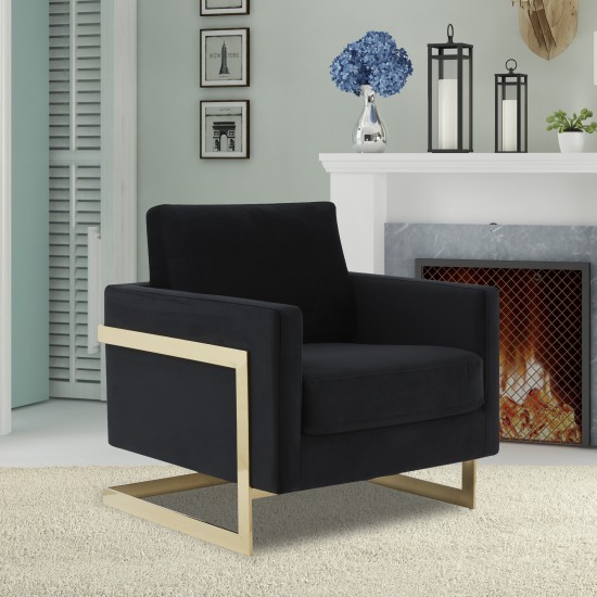 Modern Upholstered Velvet Accent Arm Chair, Gold Frame, Midnight Black, LA31BL