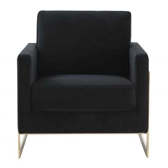 Modern Upholstered Velvet Accent Arm Chair, Gold Frame, Midnight Black, LA31BL