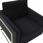 Modern Upholstered Velvet Accent Arm Chair, Gold Frame, Midnight Black, LA31BL