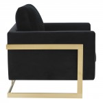 Modern Upholstered Velvet Accent Arm Chair, Gold Frame, Midnight Black, LA31BL