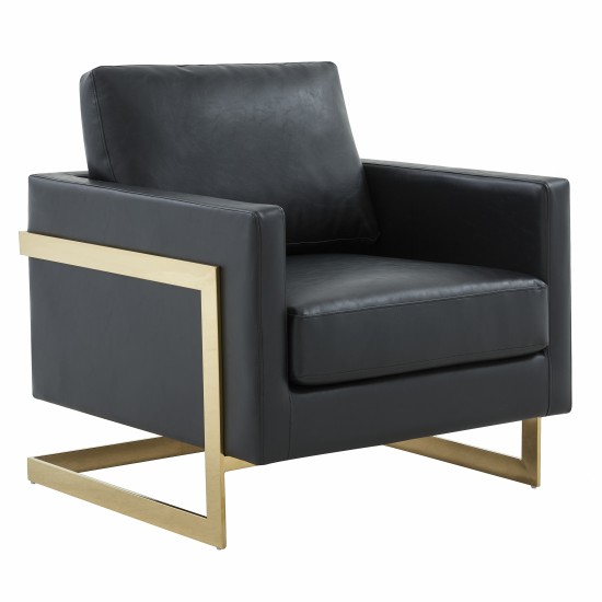 Lincoln Modern Upholstered Leather Accent Armchair, Gold Frame, Black, LA31BL-L