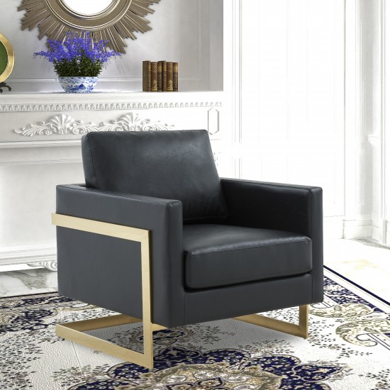 Lincoln Modern Upholstered Leather Accent Armchair, Gold Frame, Black, LA31BL-L