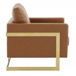 Modern Upholstered Leather Accent Armchair, Gold Frame, Cognac Tan, LA31BR-L