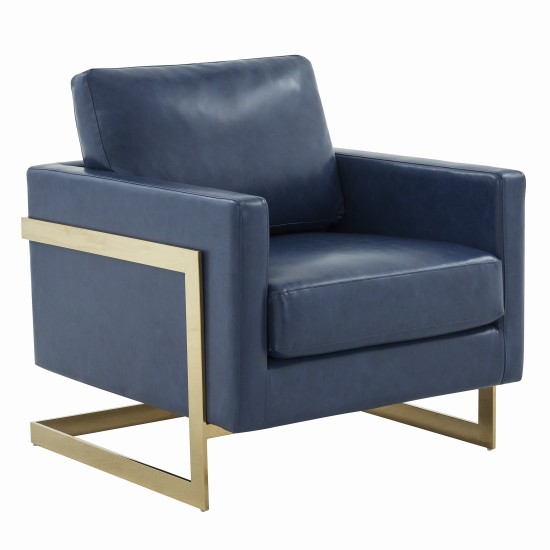 Modern Upholstered Leather Accent Armchair, Gold Frame, Navy Blue , LA31BU-L