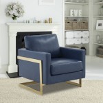 Modern Upholstered Leather Accent Armchair, Gold Frame, Navy Blue , LA31BU-L