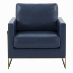 Modern Upholstered Leather Accent Armchair, Gold Frame, Navy Blue , LA31BU-L