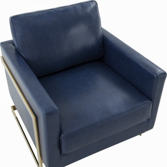 Modern Upholstered Leather Accent Armchair, Gold Frame, Navy Blue , LA31BU-L