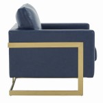 Modern Upholstered Leather Accent Armchair, Gold Frame, Navy Blue , LA31BU-L