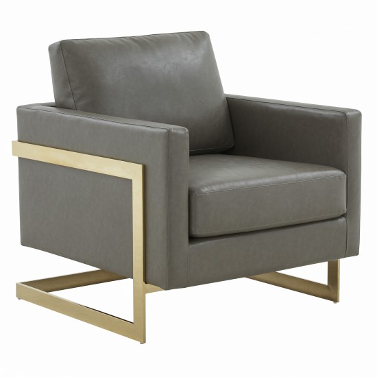 Lincoln Modern Upholstered Leather Accent Armchair, Gold Frame, Grey, LA31GR-L