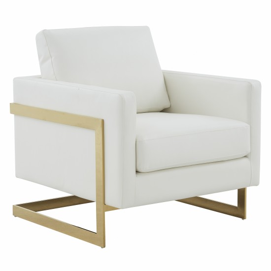 Lincoln Modern Upholstered Leather Accent Armchair, Gold Frame, White, LA31W-L