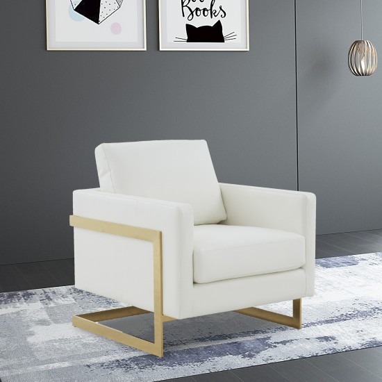 Lincoln Modern Upholstered Leather Accent Armchair, Gold Frame, White, LA31W-L