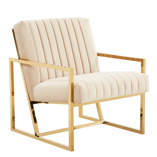 Montgomery Velvet Pinstripe Design Accent Armchair, Gold Frame, Beige, MA28BG