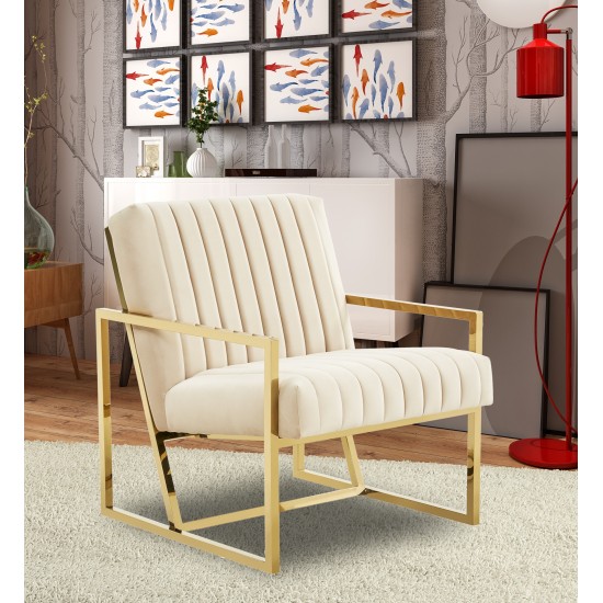 Montgomery Velvet Pinstripe Design Accent Armchair, Gold Frame, Beige, MA28BG