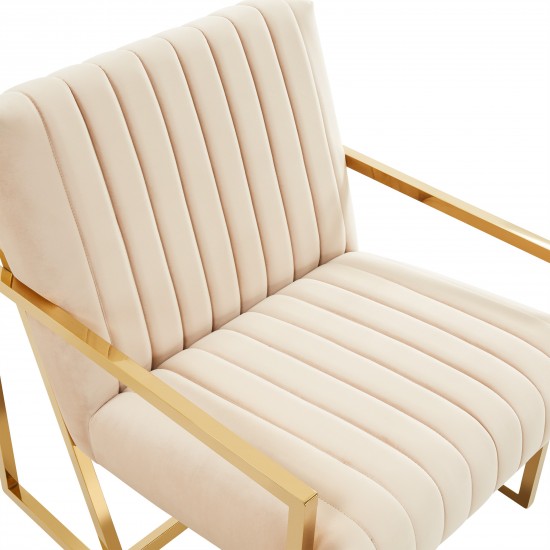 Montgomery Velvet Pinstripe Design Accent Armchair, Gold Frame, Beige, MA28BG