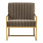 Velvet Pinstripe Design Accent Armchair, Gold Frame, Dark Grey, MA28DGR