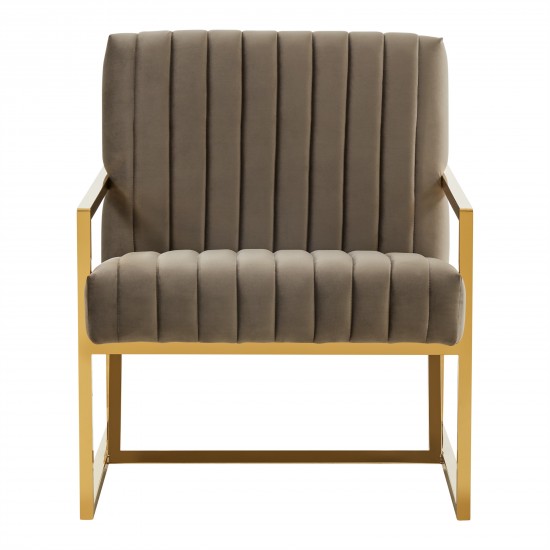 Velvet Pinstripe Design Accent Armchair, Gold Frame, Dark Grey, MA28DGR