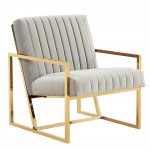 Velvet Pinstripe Design Accent Armchair, Gold Frame, Light Grey, MA28LGR