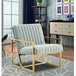 Velvet Pinstripe Design Accent Armchair, Gold Frame, Light Grey, MA28LGR