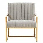 Velvet Pinstripe Design Accent Armchair, Gold Frame, Light Grey, MA28LGR