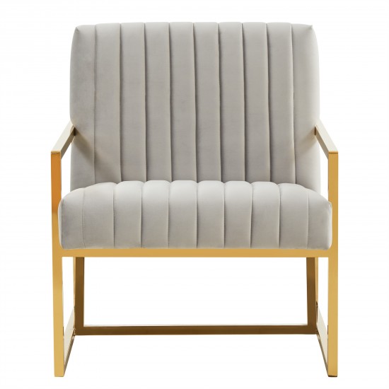 Velvet Pinstripe Design Accent Armchair, Gold Frame, Light Grey, MA28LGR