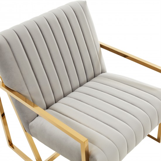 Velvet Pinstripe Design Accent Armchair, Gold Frame, Light Grey, MA28LGR