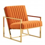 Velvet Pinstripe Design Accent Armchair, Gold Frame, Orange Marmalade, MA28OR