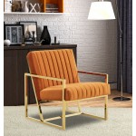 Velvet Pinstripe Design Accent Armchair, Gold Frame, Orange Marmalade, MA28OR