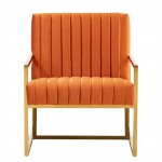 Velvet Pinstripe Design Accent Armchair, Gold Frame, Orange Marmalade, MA28OR