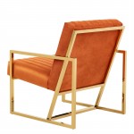 Velvet Pinstripe Design Accent Armchair, Gold Frame, Orange Marmalade, MA28OR